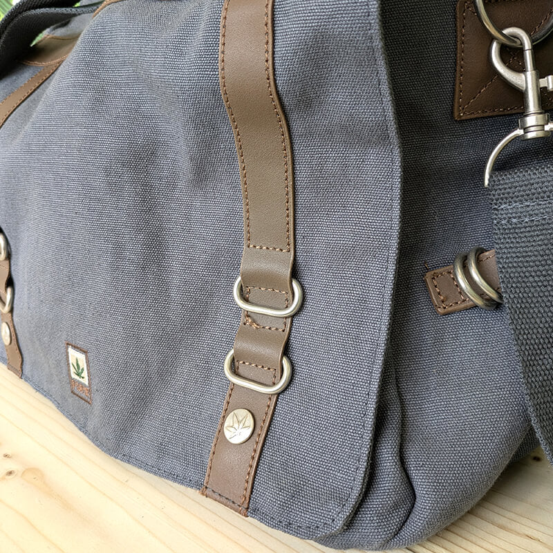 borsa tracolla in tessuto di canapa con tasche