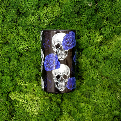 barattolo in plastica teschi e fiori blu