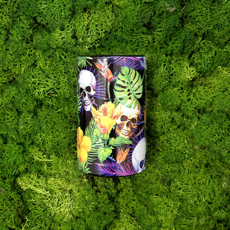 barattolo in plastica teschi e fiori